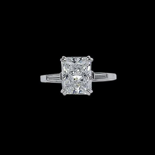 92 Carat Radiant Baguette Big Lab Grown Diamonds Three Stone Huge Engagement Ring GB Rings