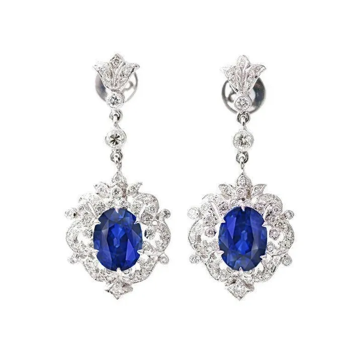 Ceylon Sapphire Natural Earth Mined Diamond Dangle Earring White Gold Women Jewelry 3 Ct GB Earrings