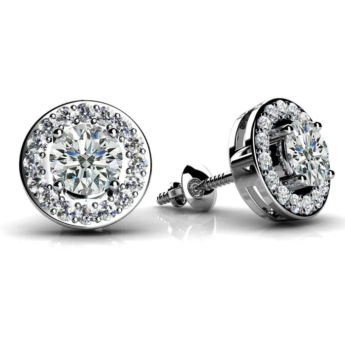 Earrings GB 570 Ct Round Cut Real Natural Earth Mined Diamonds Centered Circle Stud Earring White Gold 14K Pave Halo Earrings GB 570 Ct Round Cut Real Natural Earth Mined Diamonds Centered Circle Stud Earring White Gold 14K Pave Halo
