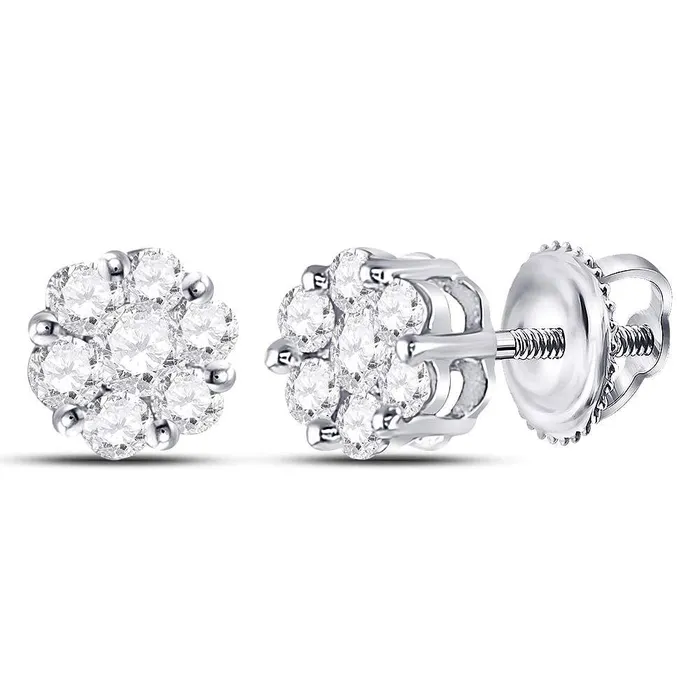 Earrings GND GND 10kt White Gold Womens Round Diamond Flower Cluster Earrings 12 Cttw Earrings GND GND 10kt White Gold Womens Round Diamond Flower Cluster Earrings 12 Cttw