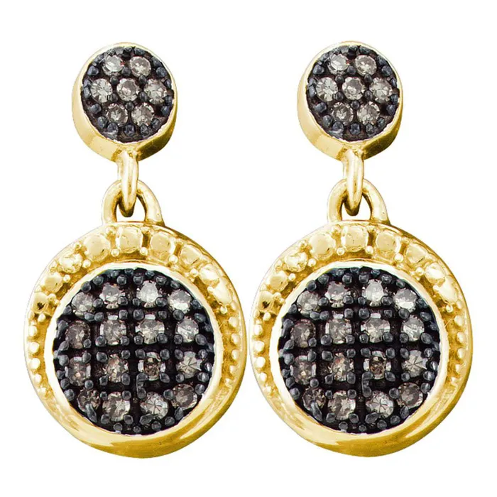 Earrings GND GND 10kt Yellow Gold Womens Round Brown Diamond Dangle Earrings 14 Cttw Earrings GND GND 10kt Yellow Gold Womens Round Brown Diamond Dangle Earrings 14 Cttw