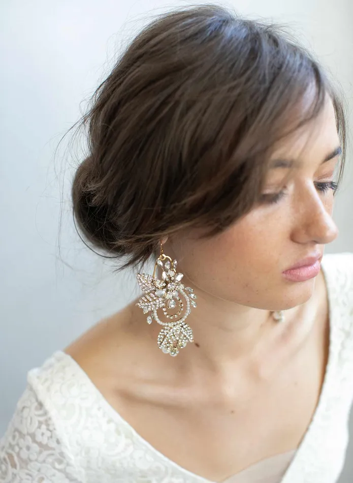 Earrings twigs honey Regal gold flower and leaf chandelier earrings Style 910