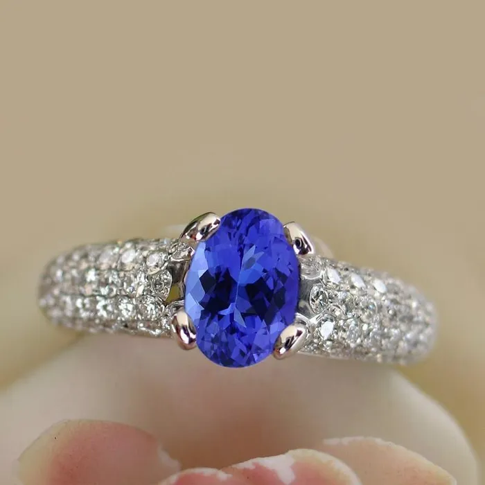 GB Blue Tanzanite Gemstone And Natural Earth Mined Diamond Ring 25 Ct Gold 14K Rings GB Blue Tanzanite Gemstone And Natural Earth Mined Diamond Ring 25 Ct Gold 14K Rings