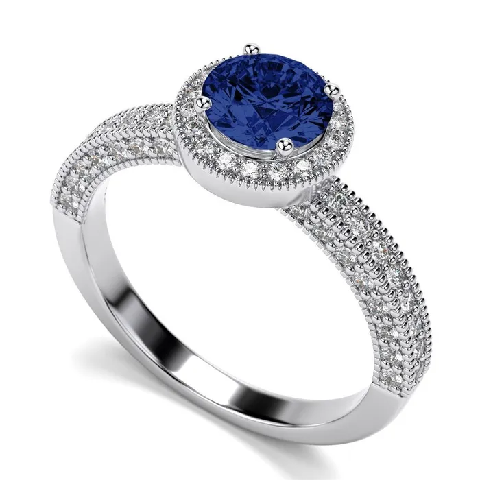 GB Ceylon Blue Sapphire And Natural Earth Mined Diamonds Anniversary Ring New White Gold 14K Rings GB Ceylon Blue Sapphire And Natural Earth Mined Diamonds Anniversary Ring New White Gold 14K Rings