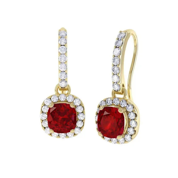 GB Earrings 14K Yellow Gold 5 Carats Ruby And Natural Earth Mined Diamonds Dangle Earrings GB Earrings 14K Yellow Gold 5 Carats Ruby And Natural Earth Mined Diamonds Dangle Earrings
