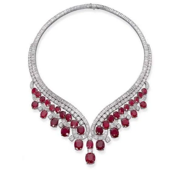 GB Necklaces Red Ruby With Natural Earth Mined Diamonds 59 Carats Ladies Necklace 14K White Gold GB Necklaces Red Ruby With Natural Earth Mined Diamonds 59 Carats Ladies Necklace 14K White Gold