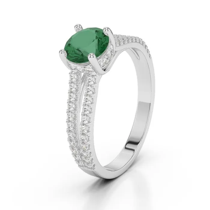 GB Rings Round Green Emerald With Natural Earth Mined Diamonds 375 Carats Wedding Ring White Gold 14K GB Rings Round Green Emerald With Natural Earth Mined Diamonds 375 Carats Wedding Ring White Gold 14K