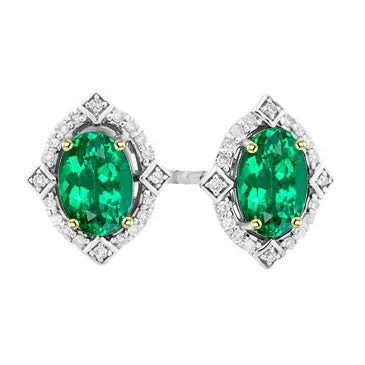 HarryChadEntcom Earrings Vintage Style Oval Green Emerald Earrings Halo Studs HarryChadEntcom Earrings Vintage Style Oval Green Emerald Earrings Halo Studs