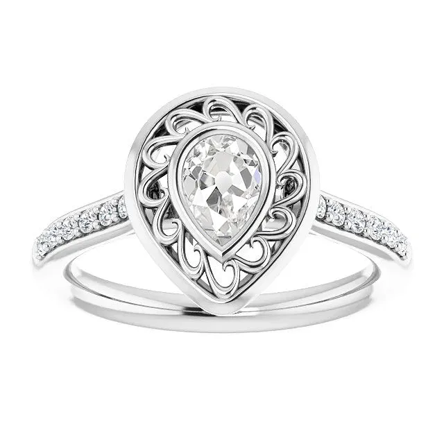 HarryChadEntcom Rings Halo Pear Old Cut Natural Earth Mined Diamond Ring With Accents Bezel Set 250 Carats HarryChadEntcom Rings Halo Pear Old Cut Natural Earth Mined Diamond Ring With Accents Bezel Set 250 Carats