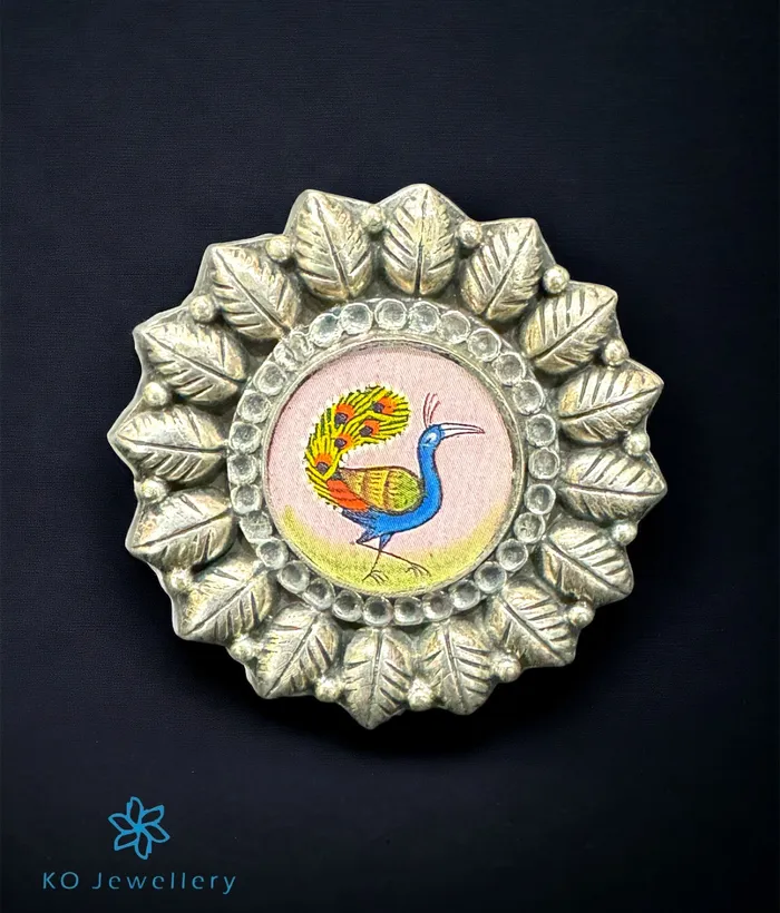Jaipur Rings The Barha Silver Handpainted Peacock Open Finger Ring