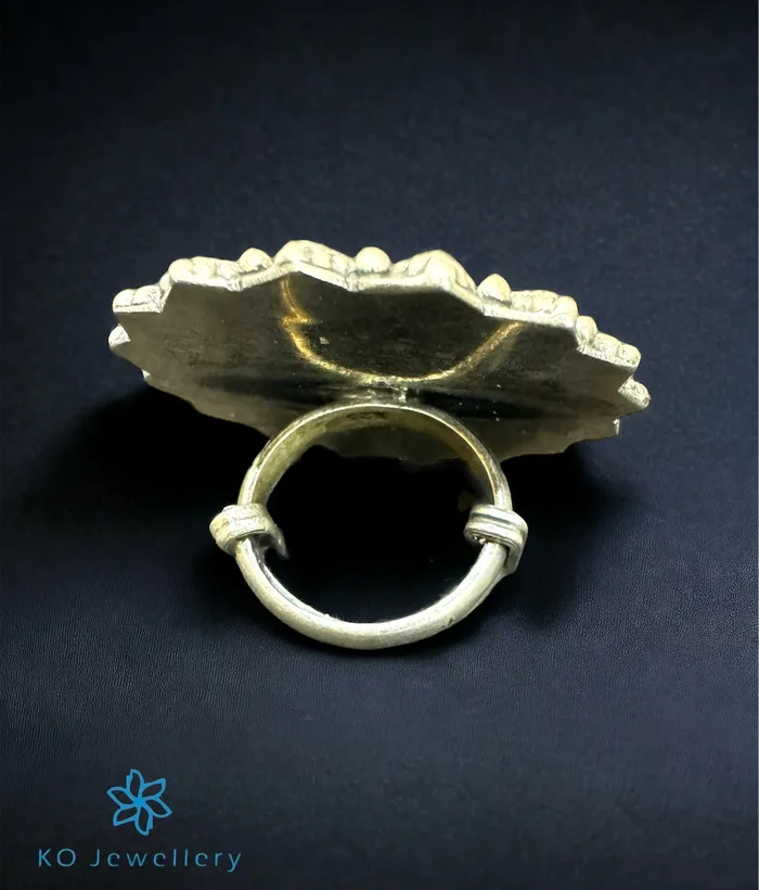Jaipur Rings The Barha Silver Handpainted Peacock Open Finger Ring