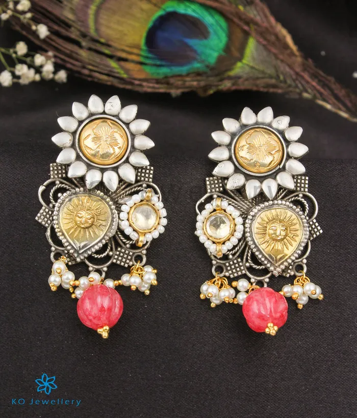 kundan Earrings The Suryamukhi Silver Kundan Earrings 2 Tone