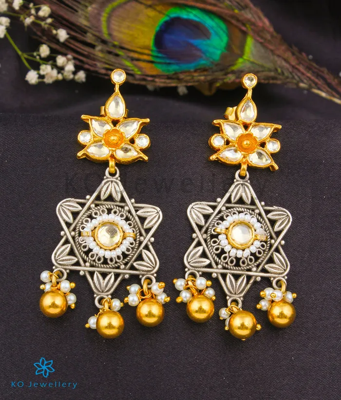 kundan Earrings The Suryamukhi Silver Kundan Earrings 2 Tone