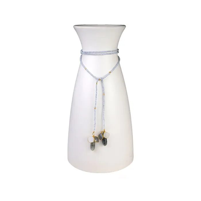 Michelle May New York 24K Gold Nugget Single Blue Crystal Lariat The Mary Necklace Necklaces