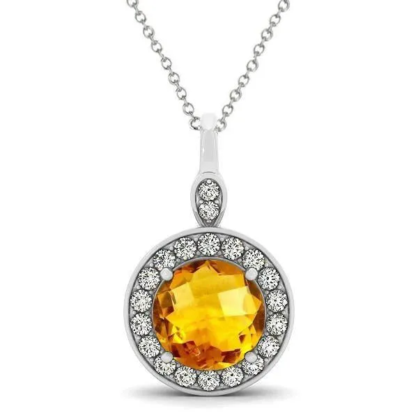 Necklaces GB 13 Ct Round Madeira Citrine Halo Natural Earth Mined Diamonds Pendant Necklace White Gold Necklaces GB 13 Ct Round Madeira Citrine Halo Natural Earth Mined Diamonds Pendant Necklace White Gold