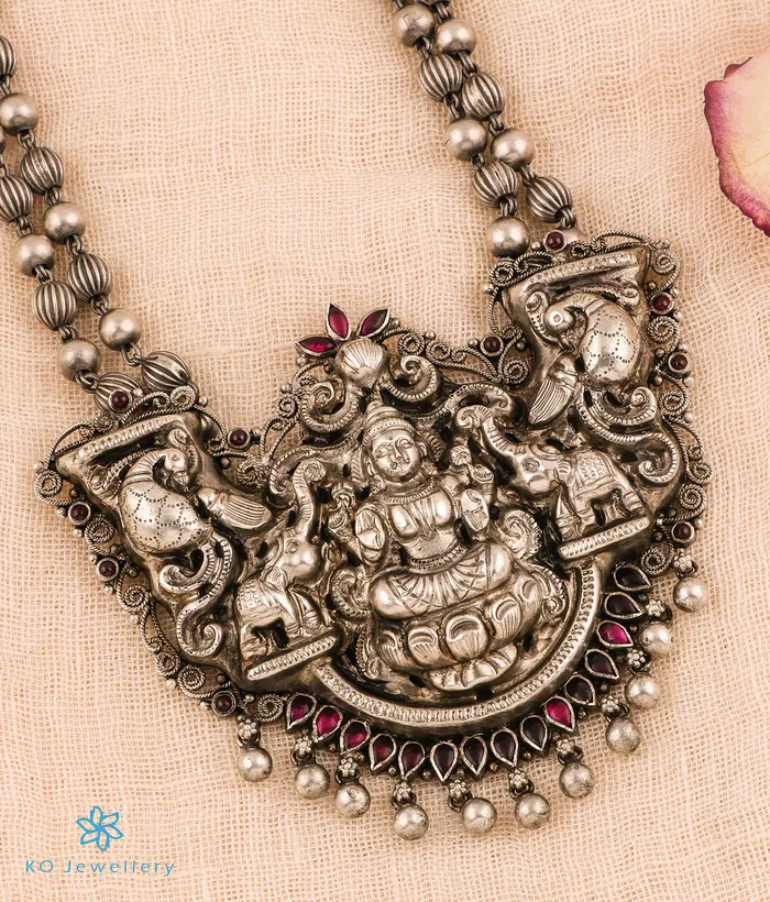 Necklaces The Padmalaya Lakshmi Silver Nakkasi Beads Necklace Silversmith