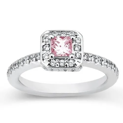 Rings GB 275 Carats Princess Pink Sapphire Halo Ring White Gold 14K Gemstone