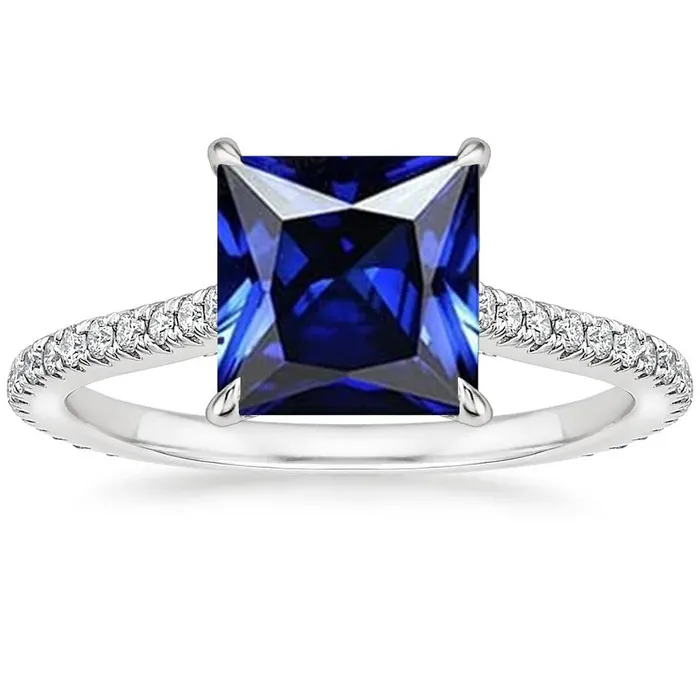 Rings HarryChadEntcom Princess Solitaire Ring 6 Carats Ceylon Sapphire With Pave Set Accents Rings HarryChadEntcom Princess Solitaire Ring 6 Carats Ceylon Sapphire With Pave Set Accents