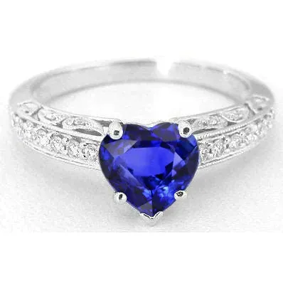 Vintage Style Sapphire Ring Heart Cut GB Rings