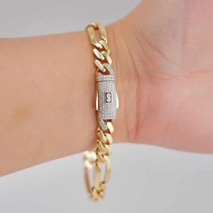 AB and J Bracelets 14K Gold Hollow Figaro Bracelet 8mm 8in