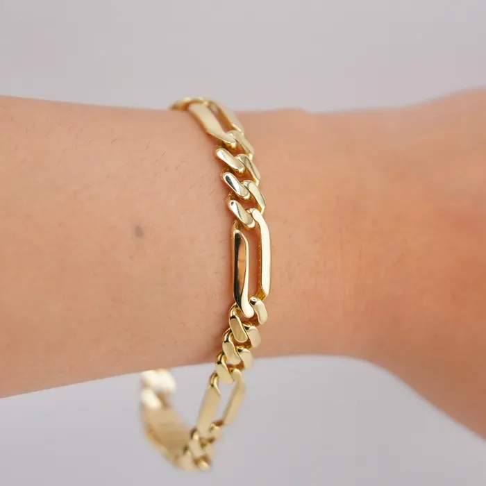 AB and J Bracelets 14K Gold Hollow Figaro Bracelet 8mm 8in
