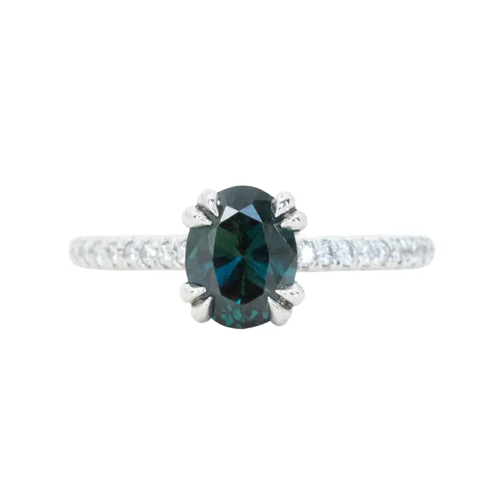 Anueva Jewelry Rings 148ct Nigerian Oval Sapphire and Hidden Diamond Halo Ring in Platinum Anueva Jewelry Rings 148ct Nigerian Oval Sapphire and Hidden Diamond Halo Ring in Platinum