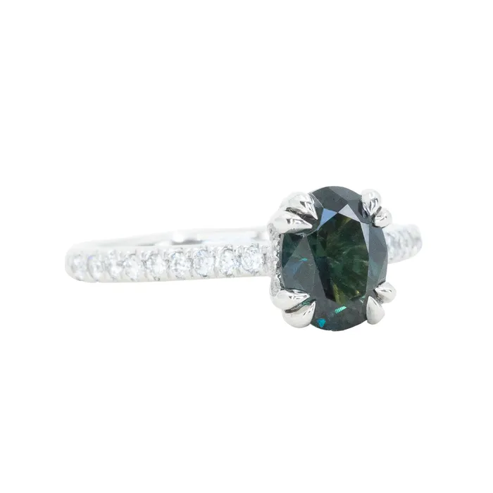 Anueva Jewelry Rings 148ct Nigerian Oval Sapphire and Hidden Diamond Halo Ring in Platinum