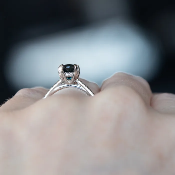 Anueva Jewelry Rings 148ct Nigerian Oval Sapphire and Hidden Diamond Halo Ring in Platinum