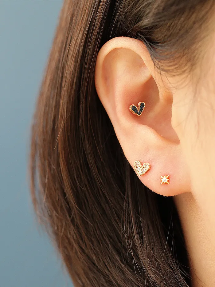 Earrings MinimalBijoux 14K gold Bling Lovely Heart Cartilage Earring 20G
