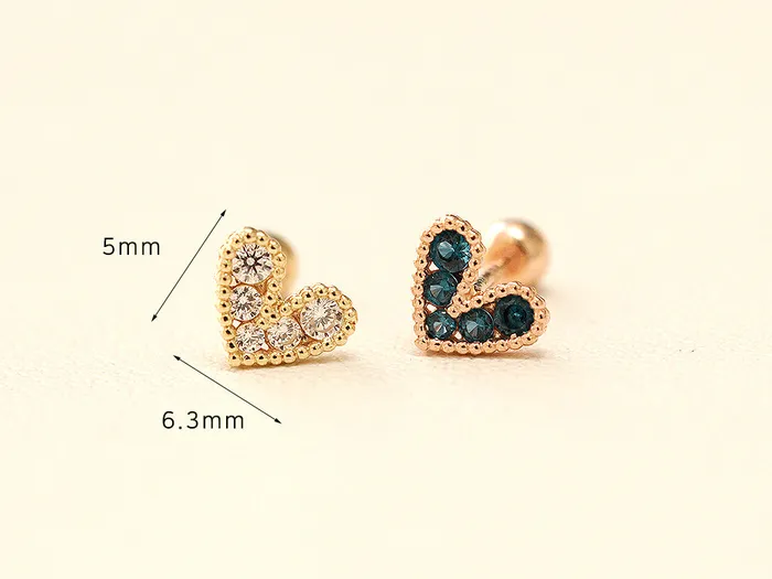 Earrings MinimalBijoux 14K gold Bling Lovely Heart Cartilage Earring 20G
