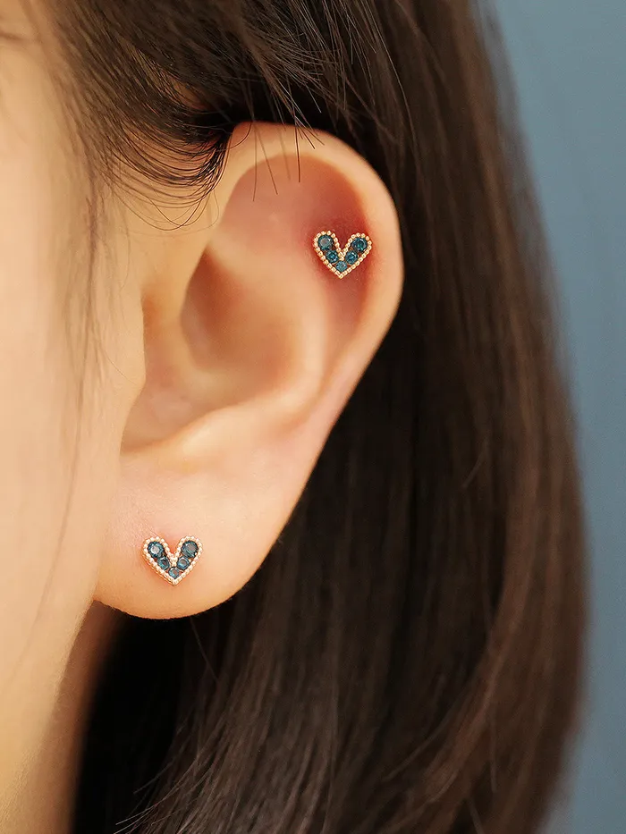 Earrings MinimalBijoux 14K gold Bling Lovely Heart Cartilage Earring 20G