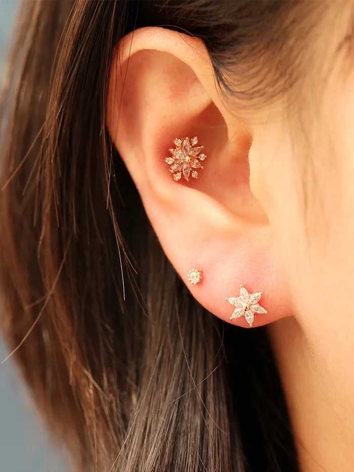 Earrings MinimalBijoux 14K Gold Crystal Snow Cubic Cartilage Earring 20G