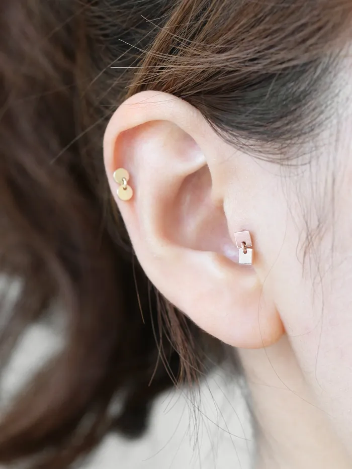Earrings MinimalBijoux 14K Gold Twin Dangle Cartilage Earring 18G16G
