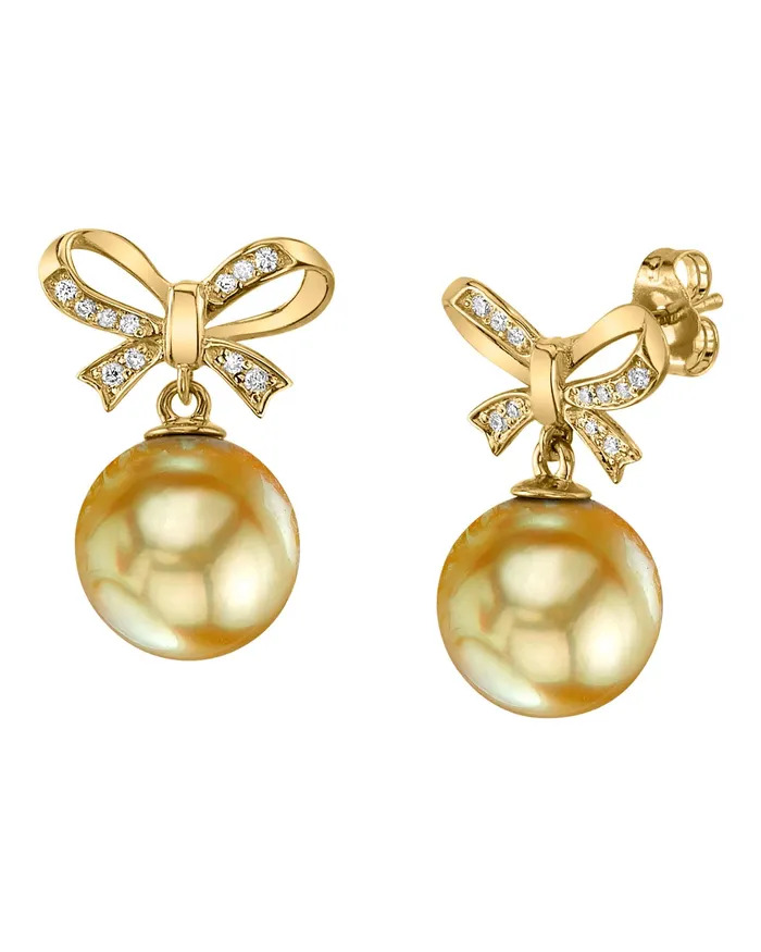 Golden South Sea Pearl Diamond Versailles Earrings SPT Earrings