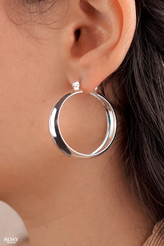 KOAY Silver Store Earrings Plain Hoop Earring