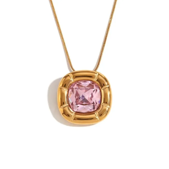 Mabel Love Co Necklaces Round Square Birthstone Necklace Gold Plated Stainless Steel Mabel Love Co Necklaces Round Square Birthstone Necklace Gold Plated Stainless Steel