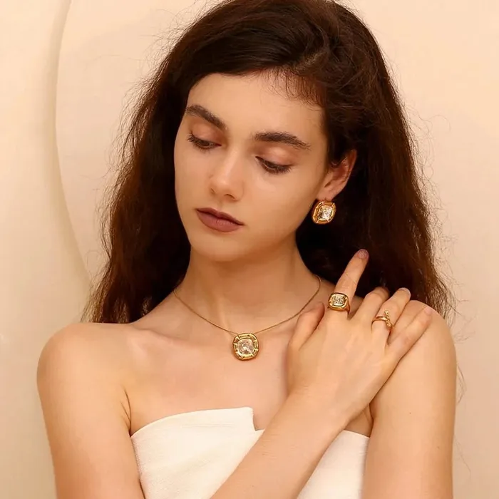 Mabel Love Co Necklaces Round Square Birthstone Necklace Gold Plated Stainless Steel