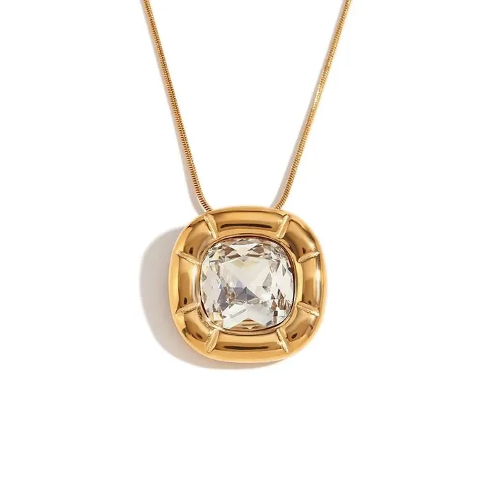 Mabel Love Co Necklaces Round Square Birthstone Necklace Gold Plated Stainless Steel
