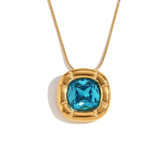 Mabel Love Co Necklaces Round Square Birthstone Necklace Gold Plated Stainless Steel