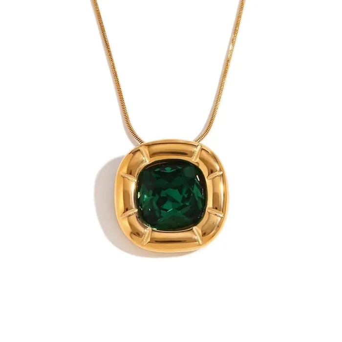 Mabel Love Co Necklaces Round Square Birthstone Necklace Gold Plated Stainless Steel