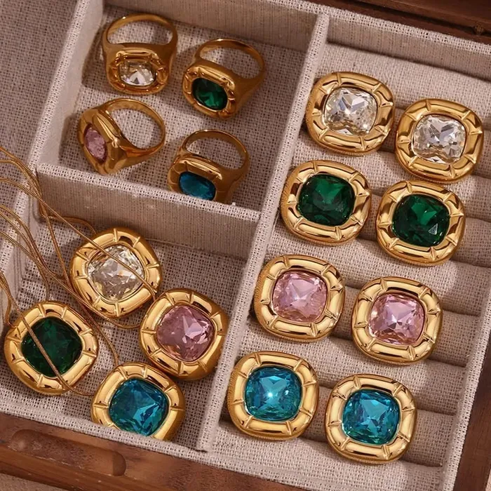 Mabel Love Co Necklaces Round Square Birthstone Necklace Gold Plated Stainless Steel