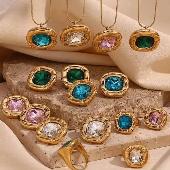 Mabel Love Co Necklaces Round Square Birthstone Necklace Gold Plated Stainless Steel
