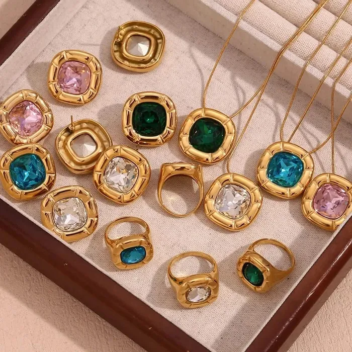 Mabel Love Co Necklaces Round Square Birthstone Necklace Gold Plated Stainless Steel