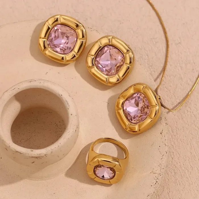 Mabel Love Co Necklaces Round Square Birthstone Necklace Gold Plated Stainless Steel