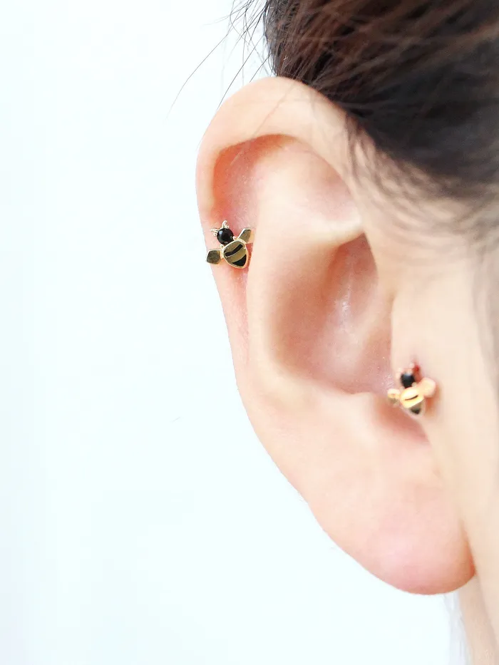 MinimalBijoux Earrings 14K Gold Bee Cartilage Earring 20g