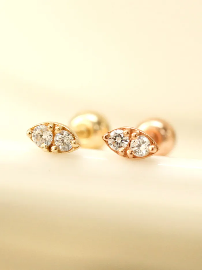 MinimalBijoux Earrings 14K Gold Mini Double Cubic Cartilage Earring 20G18G16G