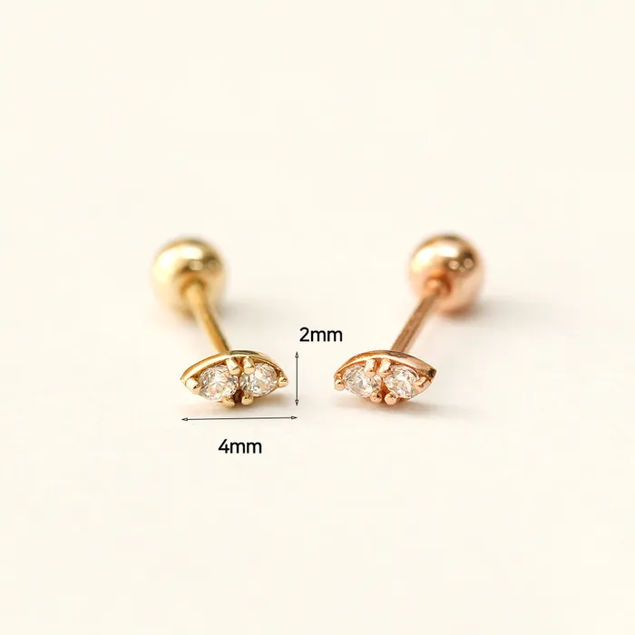 MinimalBijoux Earrings 14K Gold Mini Double Cubic Cartilage Earring 20G18G16G