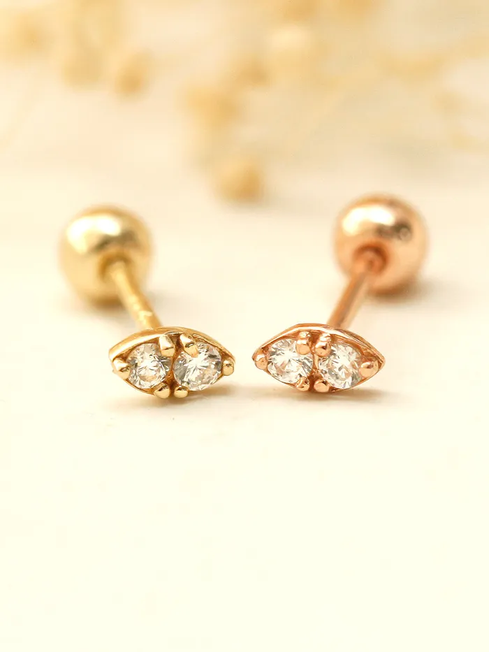 MinimalBijoux Earrings 14K Gold Mini Double Cubic Cartilage Earring 20G18G16G