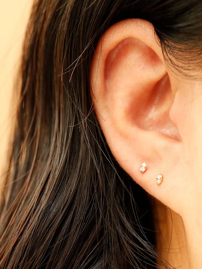 MinimalBijoux Earrings 14K Gold Mini Double Cubic Cartilage Earring 20G18G16G
