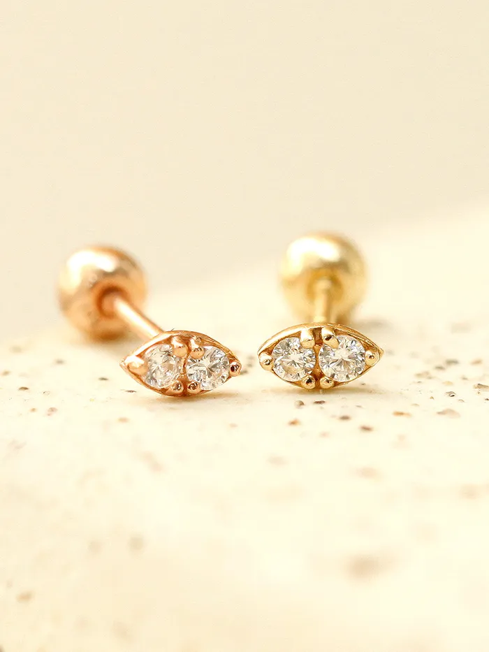 MinimalBijoux Earrings 14K Gold Mini Double Cubic Cartilage Earring 20G18G16G